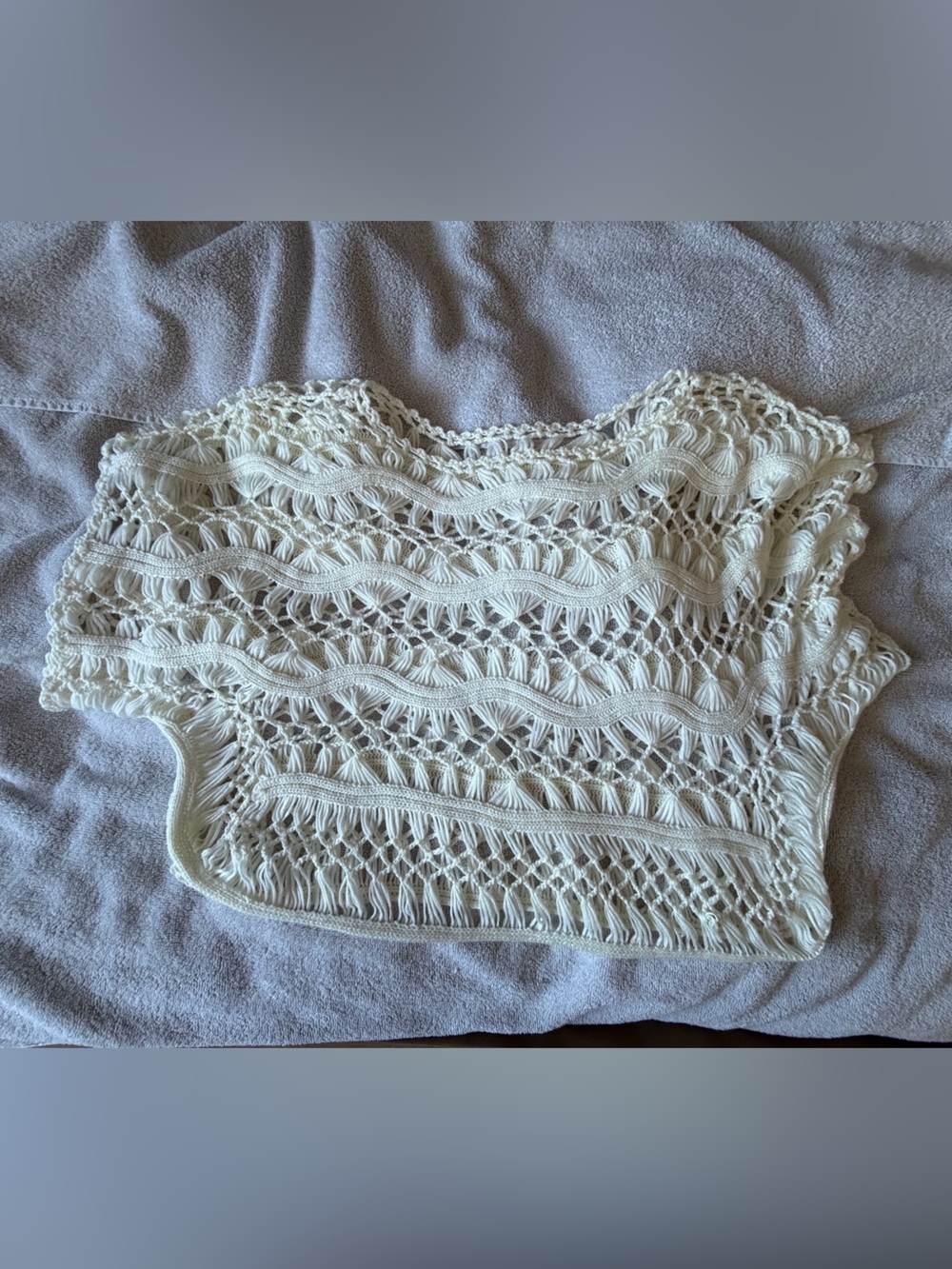 Off white Crochet Knit Throw or Shawl